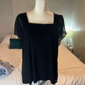 Calvin Klein Square Neck Sheer Flutter Sleeve Top